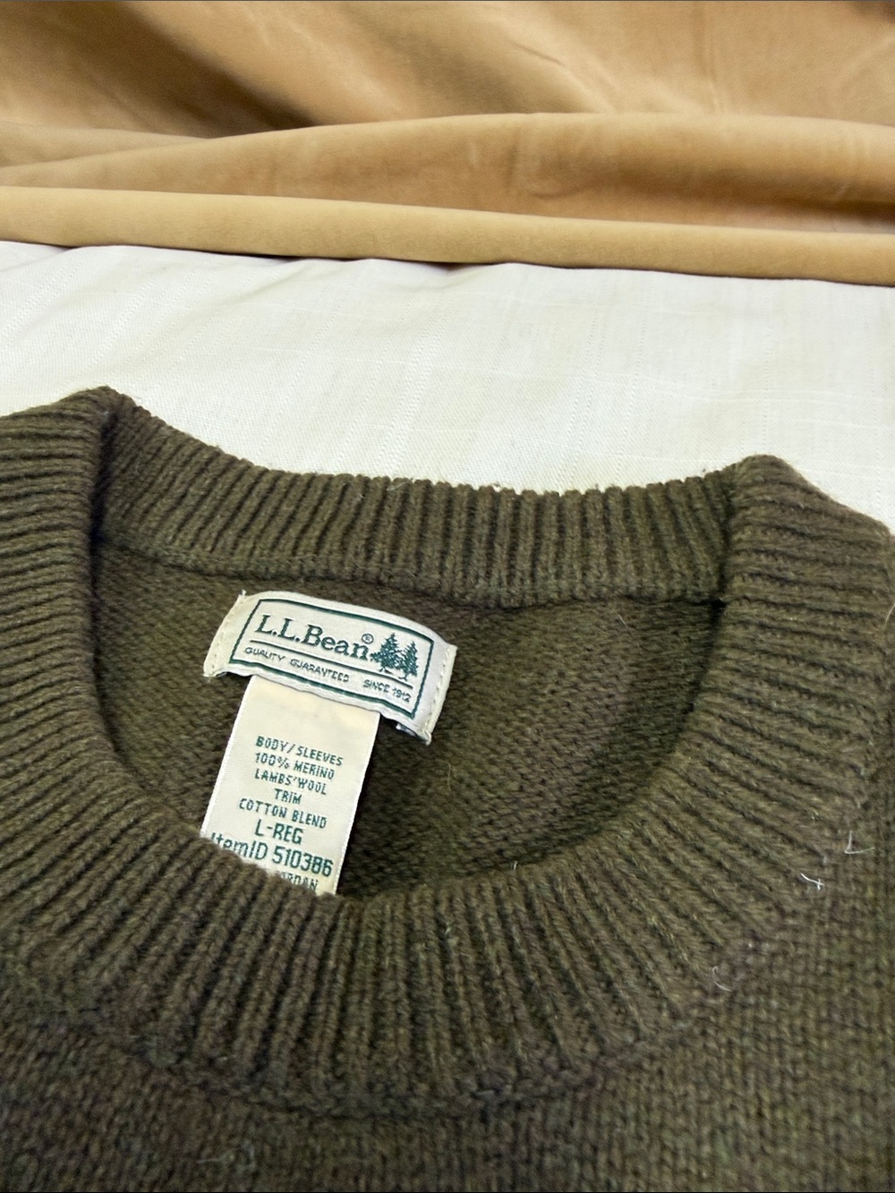 L.L. Bean Olive Crewneck Sweater with Zip Chest Pocket - Picture 2 of 6